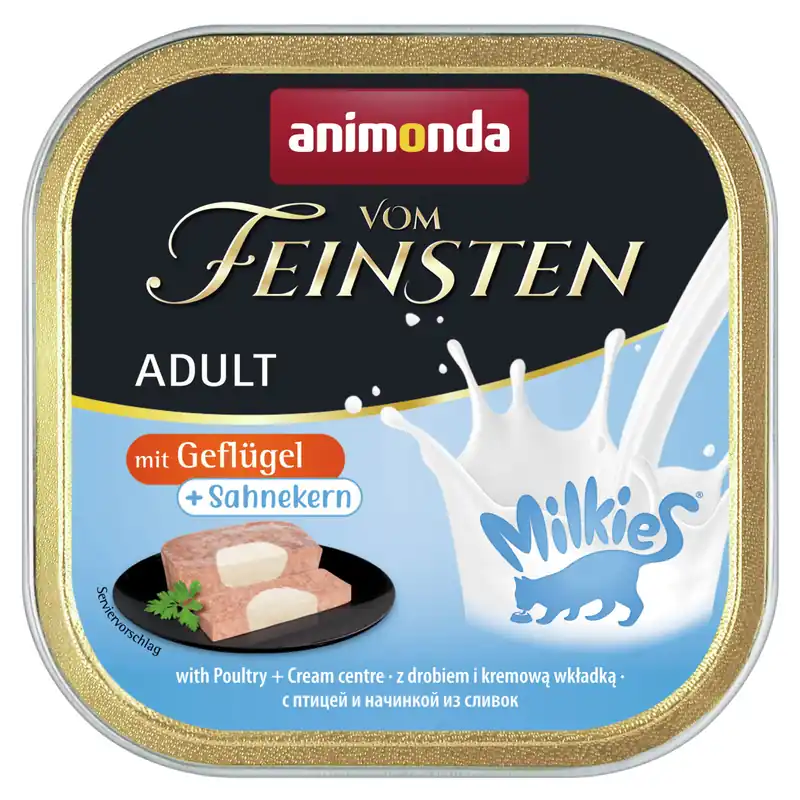 Mega-Angebot Sparpaket 8 x 100 g Animonda Vom Feinsten Adult mit Milkies-Kern mit Geflügel + Sahnekern Katzen Nassfutter